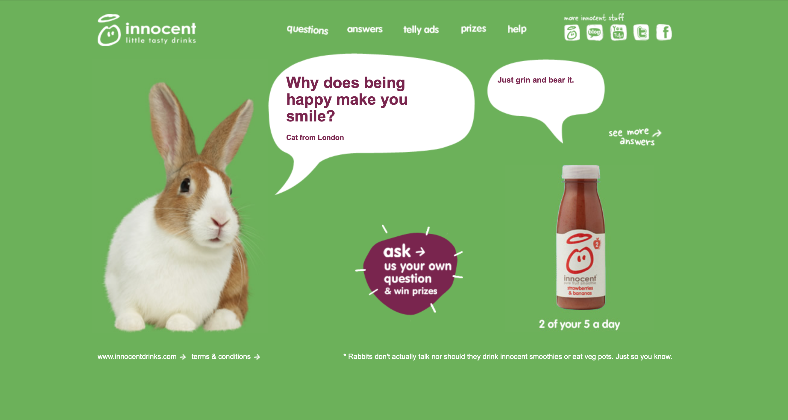 Innocent smoothies “rabbiting on” homepage